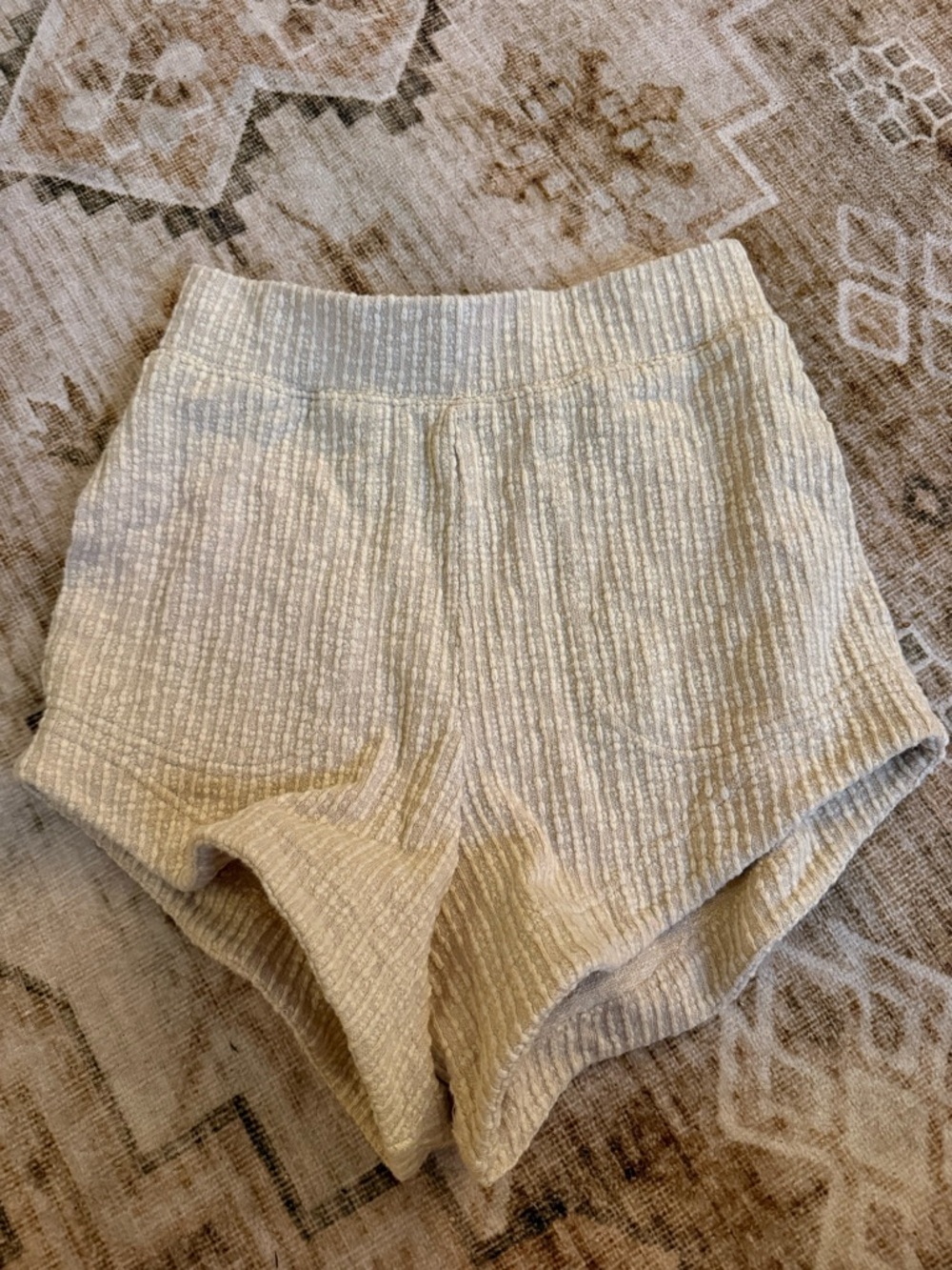 High-Waist Cream Ribbed Women's Lounge Shorts